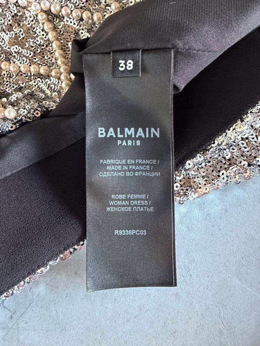 Balmain Pearl and Crystal Embellished Sequin Mini Dress Silver Size FR 38 US 6 - Picture 9 of 14